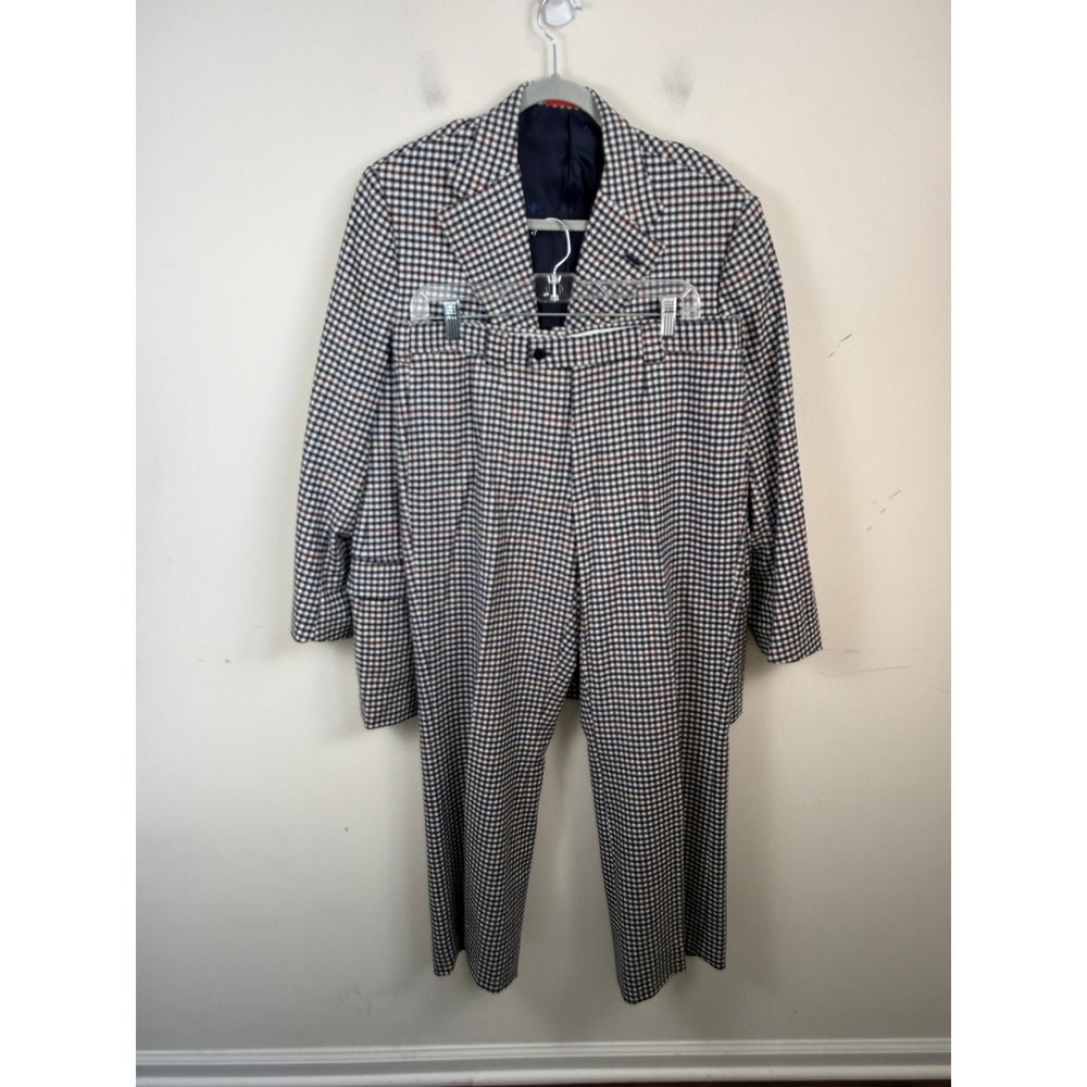 Isaia Napoli Mens Suit Wool Angora Cashgora Check 2pc Italy Blue Brown 52 42R